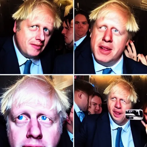 Prompt: boris johnson accidentally taking a selfie with the front camera, very scared, surprised by the camera flash that is so bright in his face