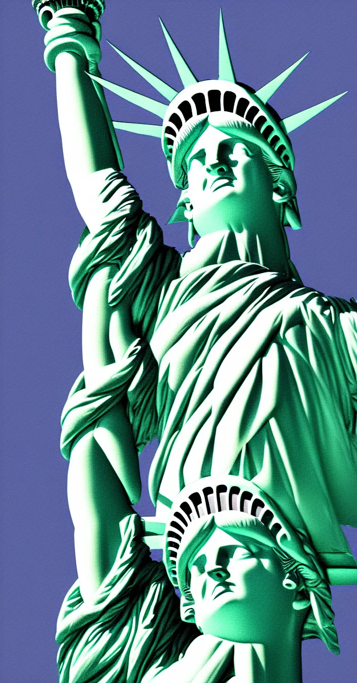 Image similar to the statue of liberty laughing like a madman, digital art