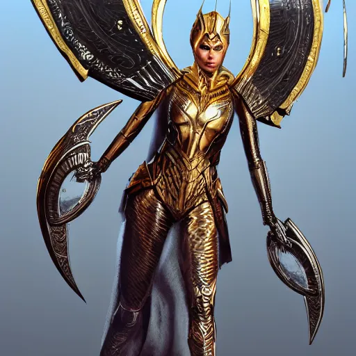 Prompt: valkyrie, norse warrior, wearing a golden armor with norse and viking jewelry by alex gray and android jones, karol bak, ilya golitsyn, ayami kojima, amano, black panther, moebius, concept art, character design, fantasy, 3 d, 8 k resolution