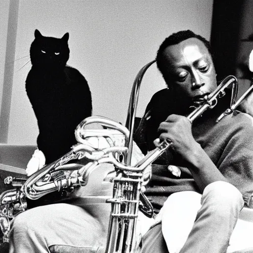 Prompt: Miles Davis playing with cool cats