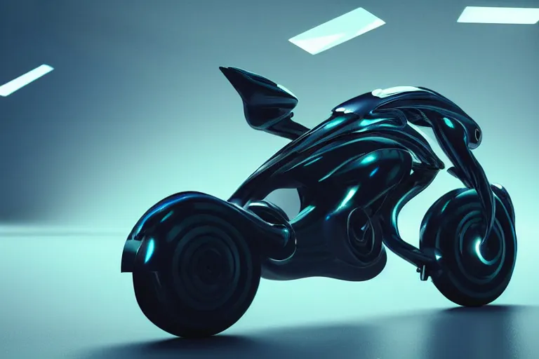 Prompt: cyberpunk alien concept inspired bike, futuristic look, highly detailed body, very powerful, photorealistic camera shot, bright studio setting, studio lighting, crisp quality and light reflections, unreal engine 5 quality render