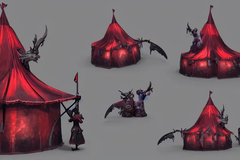 Image similar to 3d sculpt of a dark fantasy gothic circus tent, artstaton, League of Legends, red dead redemption2, overwatch, digital illustration