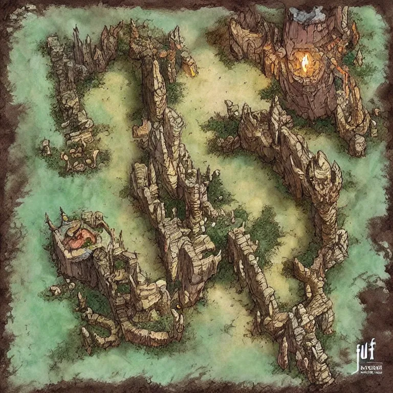 Image similar to full - color fantasy floor plan battle map of a cave, d & d, pathfinder, by jeff todd and greg rutkowski, trending on artstation, pinterest