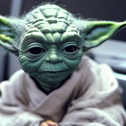 Prompt: photo of yoda sitting on the toilet