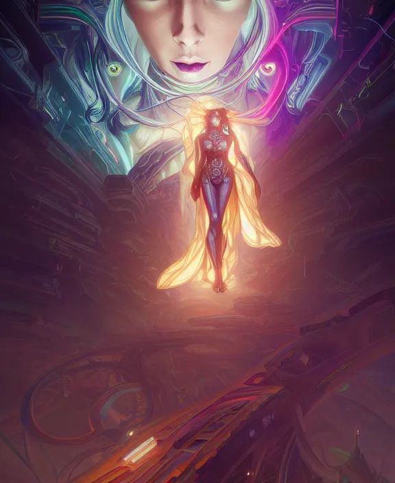 Image similar to a whirlwind of souls rushing inside the metaverse, half body, glowin eyes, tiara, pharaoh, android, cyborg, cyberpunk face, by loish, d & d, fantasy, intricate, elegant, highly detailed, colorful, vivid color, digital painting, artstation, concept art, art by artgerm and greg rutkowski and alphonse mucha