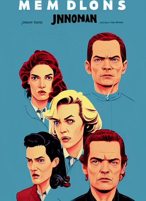 Prompt: Twin Peaks poster art, of Michael Shannon dressed as mechanic talking to Jennifer Connelly wearing light blue diner waitress dress, poster artwork by James Edmiston, Michael Whelan, Bob Larkin and Tomer Hanuka, Kilian Eng, Ed Emshwiller, Glenn Fabry, Joe Jusko, Martine Johanna, Chris Moore, from scene from Twin Peaks, simple illustration, domestic, nostalgic, from scene from Twin Peaks, clean, full of details, by Makoto Shinkai and thomas kinkade, Matte painting, trending on artstation and unreal engine, New Yorker magazine cover