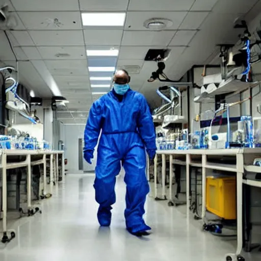 Prompt: a man in a mech suit walking in a lab, National Geographic photo, !!award-winning!!