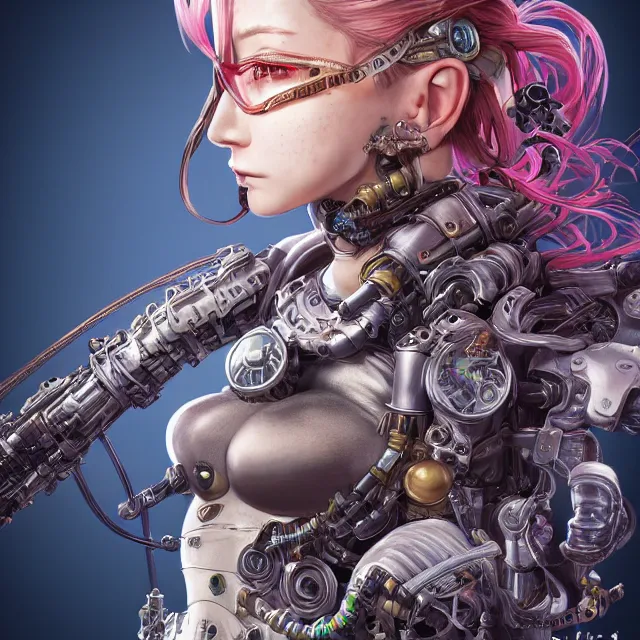 Image similar to the portrait of true neutral semi - colorful female cyborg mechanist as absurdly beautiful, gorgeous, elegant, young gravure idol, an ultrafine hyperdetailed illustration by kim jung gi, irakli nadar, intricate linework, bright colors, octopath traveler, final fantasy, unreal engine 5 highly rendered, global illumination, radiant light, detailed and intricate environment