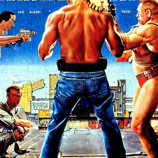 Image similar to Last action hero movie poster painted by norman rockwell