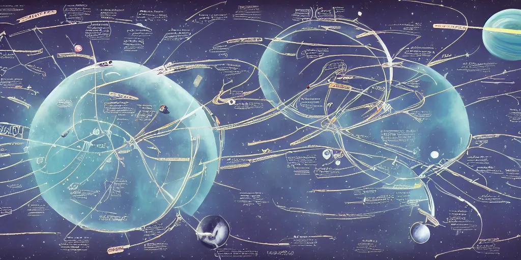 Prompt: a mindmap in space, by sebastian luca.