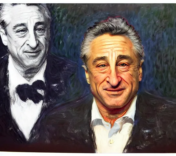 Prompt: a hyper-detailed oil painting of Robert DeNiro by Claude Monet; anatomically correct; trending on artstation