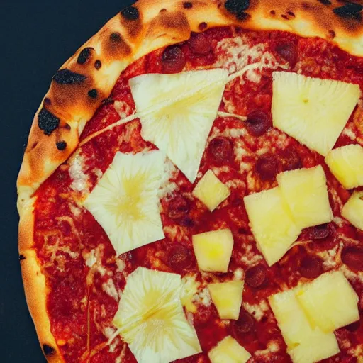 Prompt: a pizza made out of pineapple, food photography, 4k