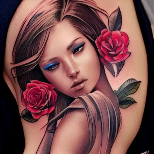 Image similar to tattoo design, beautiful portrait of a girl by artgerm, artgerm