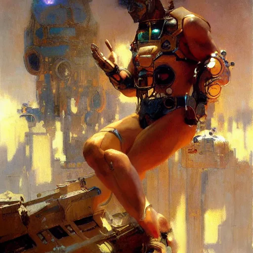 Image similar to human cyborg, sunny, painting by gaston bussiere, craig mullins, j. c. leyendecker