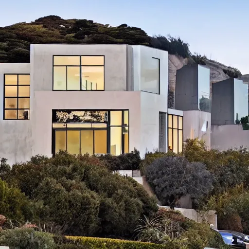 Image similar to a modern concrete mansion on the bluffs overlooking downtown san francisco