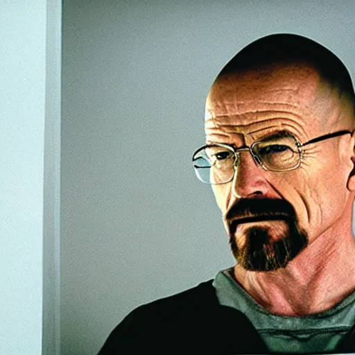 Prompt: walter white staring at camera, creepily, tight shot