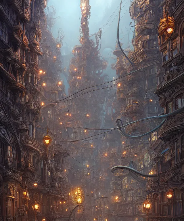 Image similar to street view of a city made of tentacles, fantasy, intricate, elegant, highly detailed, digital painting, artstation, concept art, matte, sharp focus, illustration, art by keith thompson and christopher lane