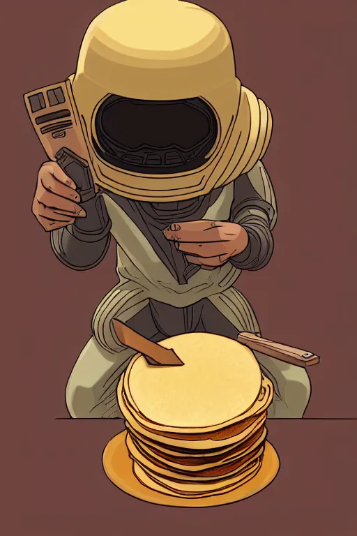 Image similar to mf doom making pancakes, animation pixar style, pendleton ward, magali villeneuve, artgerm, rob rey and kentaro miura style, golden ratio, behance, trending on art station