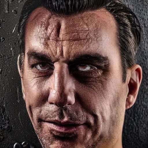 Prompt: dark chocolate relief that looks like till lindemann, dark chocolate painting