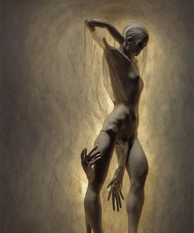 Image similar to Beautiful full-body wax sculpture of glowing transparent woman with visible bones covered with melted white candle wax inside the singularity where stars becoming baroque folds of dark matter by Michelangelo da Caravaggio, Nicola Samori, William Blake, Alex Grey and Beksinski, dramatic volumetric lighting, highly detailed oil painting, 8k, masterpiece