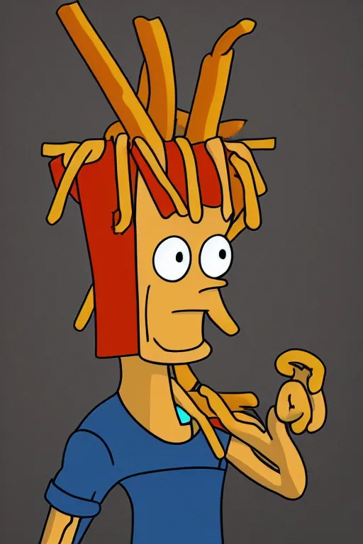 Prompt: fry from futurama made out of french fries, realistic, 4 k.