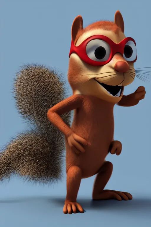 Prompt: crazy squirrel with a mask on face robbing a bank caught in motion near open safe. pixar disney 4 k 3 d render funny animation movie oscar winning trending on artststion and behance. oscar award winning.