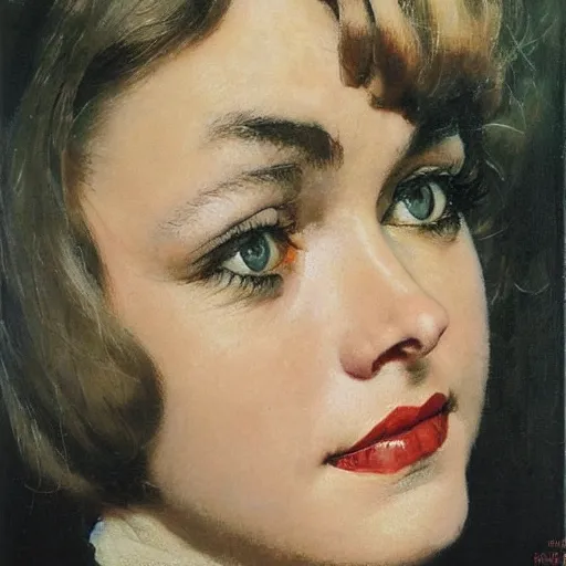 Image similar to portrait of a woman's eye with warm eyes, beautiful and elegant, warm and seductive ， detailed depiction, norman rockwell, jacob collins, tom lovell, frank school