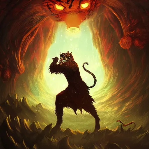 Prompt: A Wizard battling a Tiger by R.J. Palmer; by Anato Finnstark