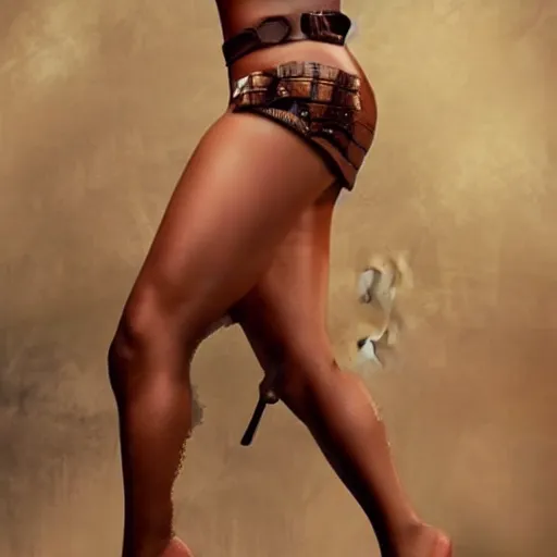 Prompt: beautiful sexy female warrior in bikini armor brown skin, fit body, simple background