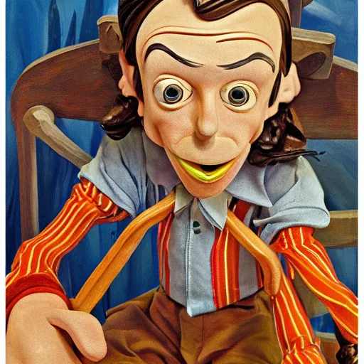 Prompt: disney's pinocchio cartoon puppet, high quality high detailed painting by lucian freud, hd, photorealistic lighting