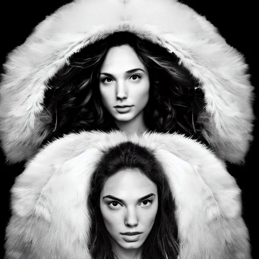 Image similar to a masterpiece portrait photo of a beautiful young woman who looks like an eskimo gal gadot, symmetrical face, random background scene