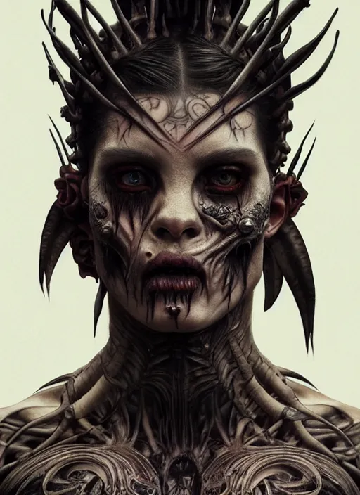 Image similar to ultra realistic, male human predator, goth, tattoos, leather, fantasy, flesh, bone, body horror, intricate details, eerie, highly detailed, octane render, 8 k, art by artgerm and alphonse mucha and greg rutkowski