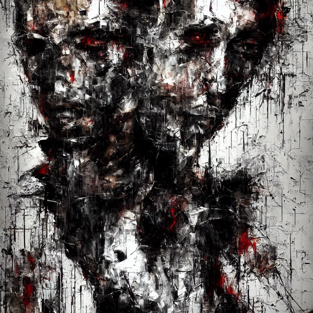 Image similar to full body shot dark man sociopath white background abstract expressionism quality render unreal engine 5 oil painting 3 d by russ mills