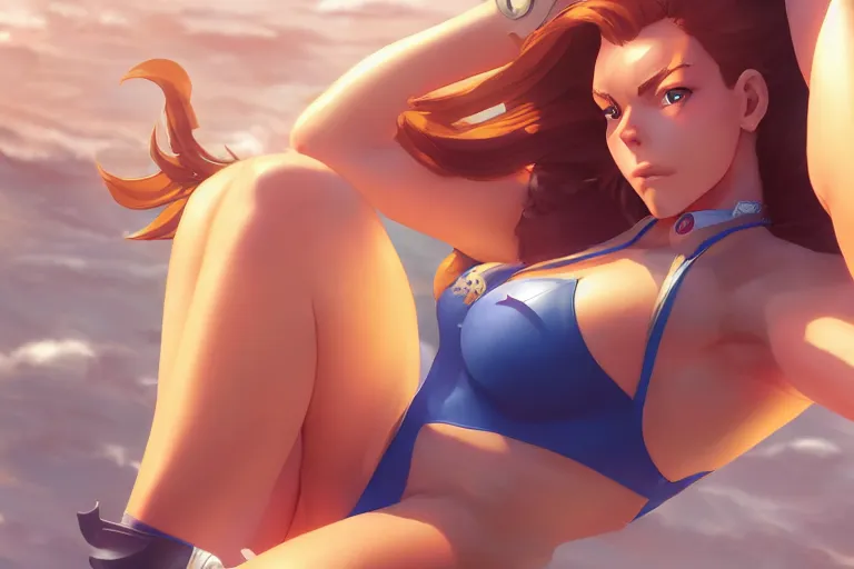 Prompt: brigitte from overwatch in a swimsuit, single subject, scenic full shot, ambient lighting, detailed face, by makoto shinkai, stanley artgerm lau, wlop, rossdraws.