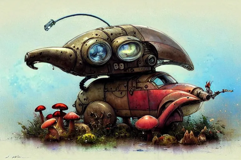 Image similar to adventurer ( ( ( ( ( 1 9 5 0 s retro future robot mouse amphibious vehical home. muted colors. mushrooms ) ) ) ) ) by jean baptiste monge!!!!!!!!!!!!!!!!!!!!!!!!! chrome red