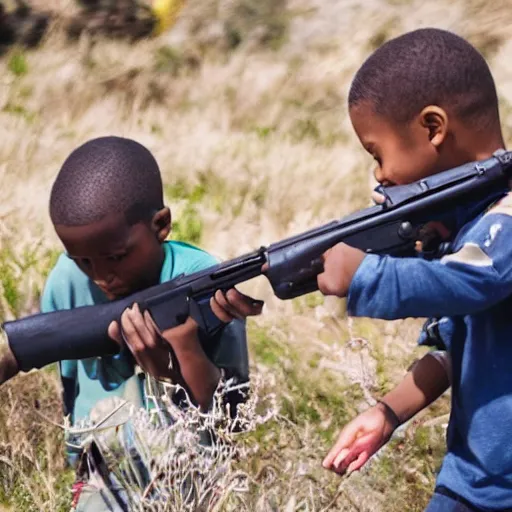 Image similar to a photo of kids playing with aks.