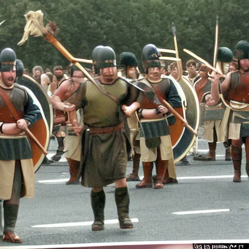Prompt: roman legions shooting in front of the pentagon ( 2 0 0 3 )