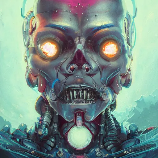 Image similar to portrait of a maniacal cybernetic serial killer, cyberpunk concept art by pete mohrbacher and seb mckinnon and beksinski and josan gonzales, digital art, highly detailed, intricate, sci-fi, sharp focus, Trending on Artstation HQ, deviantart, unreal engine 5, 4K UHD image