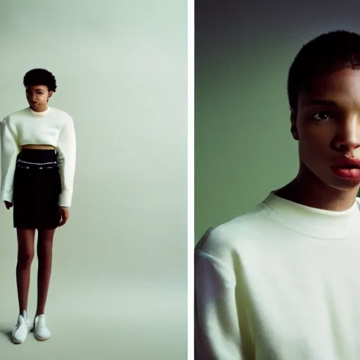 Image similar to realistic! photoshoot for a new balenciaga lookbook, color film photography, portrait of a beautiful woman, photo in style of tyler mitchell, 35mm