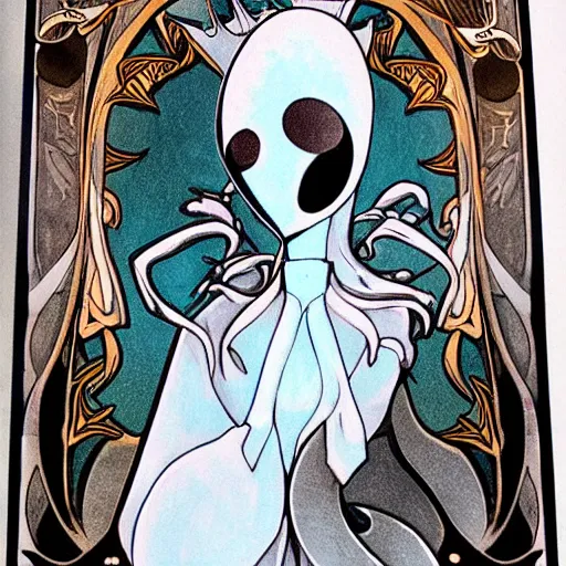 Image similar to Hollow Knight concept art, art nouveau style