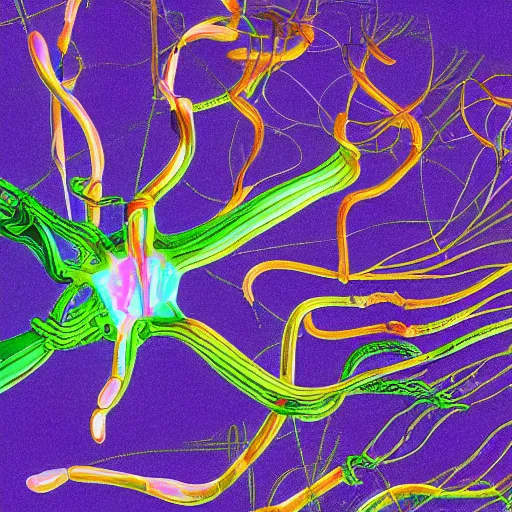 Image similar to how the nervous system works, sketch, medical drawing with annotations, digital Painting, artstation, ultradetailed by Pipilotti Rist