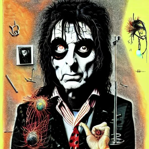 Image similar to graphic illustration, creative design, alice cooper, biopunk, francis bacon, highly detailed, hunter s thompson, mixed media