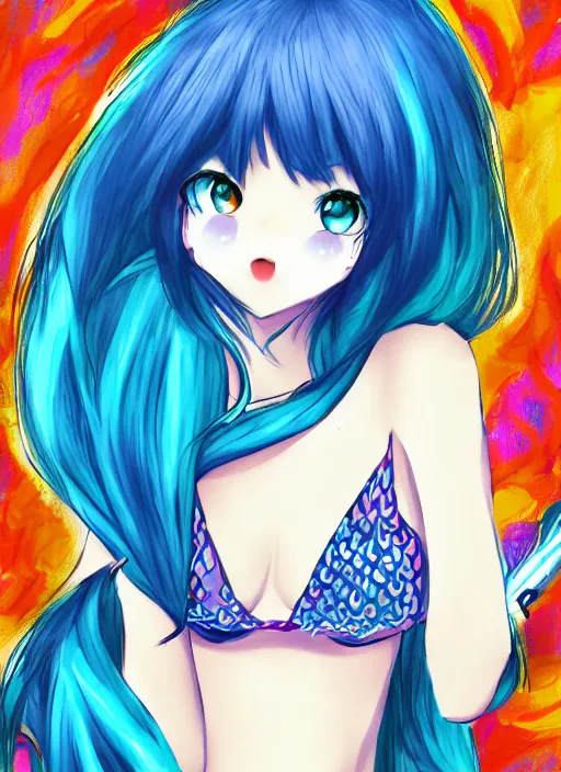 Image similar to a woman with blue hair sitting underwater, a beautiful anime drawing by yuumei, featured on pixiv, rayonism, pixiv, seapunk, very anime anime!! detailed