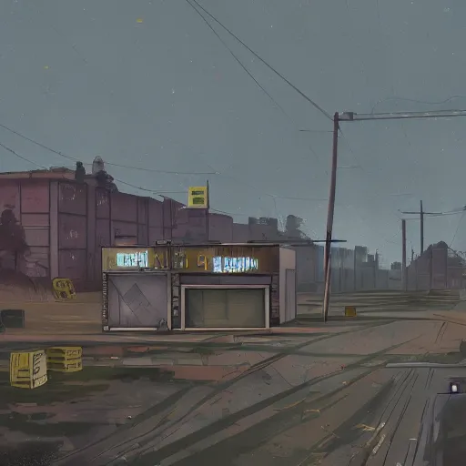 Image similar to An industrial, gloomy city, in the style of Disco Elysium concept art