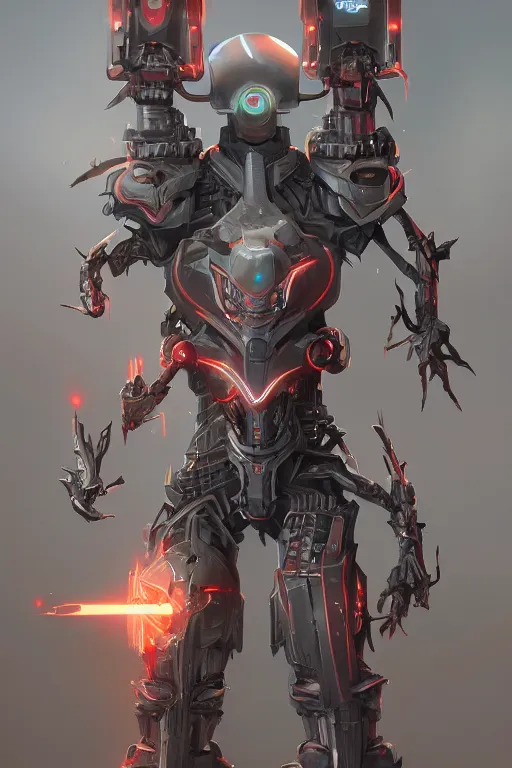 Image similar to full body portrait of an evil robot, D&D, fantasy, highly detailed, digital painting, artstation, smooth, concept art, sharp focus, illustration, art by artgem and Greg rutkowsku