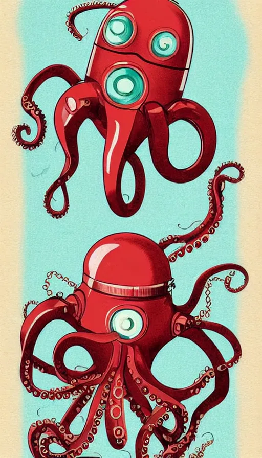 Image similar to 1 9 5 0 s retro future robot android octopus. muted colors. by wayne pennington