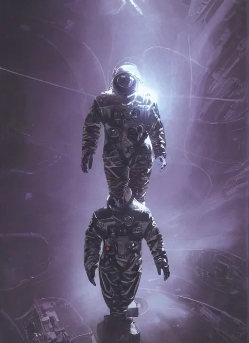 Image similar to astronauts in dark void underwater - complex and hyperdetailed technical suit. reflection and dispersion materials. rays and dispersion of light. volumetric light. f / 3 2. noise film photo. flash photography. ultra realistic, wide angle. poster by wayne barlowe, hajime sorayama aaron horkey, craig mullins