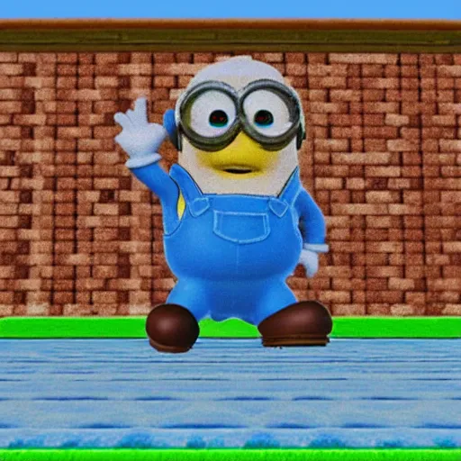 Image similar to A minion in super mario 64