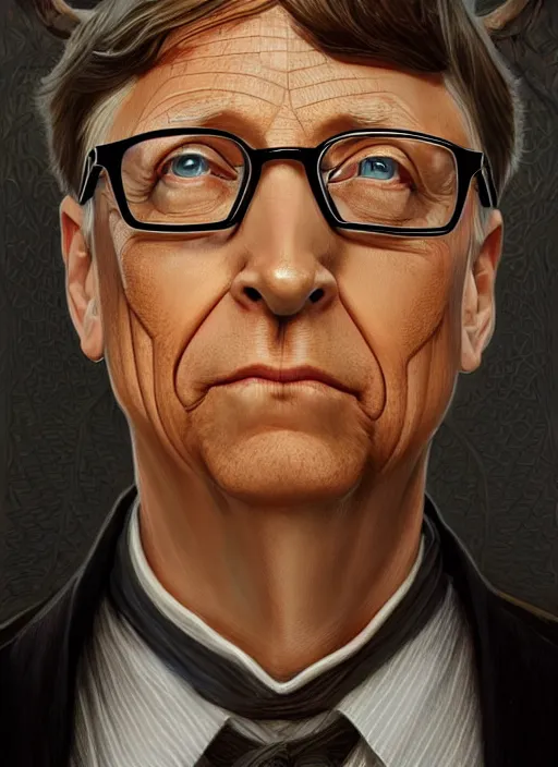 Prompt: symmetry!! portrait of bill gates as satan, fantasy, medieval wear, intricate, elegant, highly detailed, digital painting, artstation, concept art, smooth, sharp focus, illustration, art by artgerm and greg rutkowski and alphonse mucha