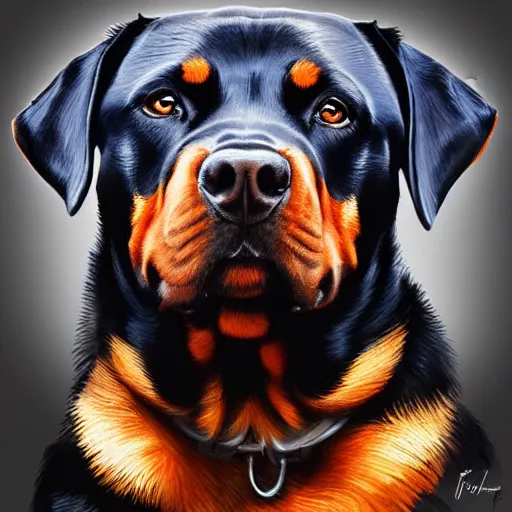 Image similar to buff rottweiler, oil painting, artgerm, portrait, highly detailed, artstation